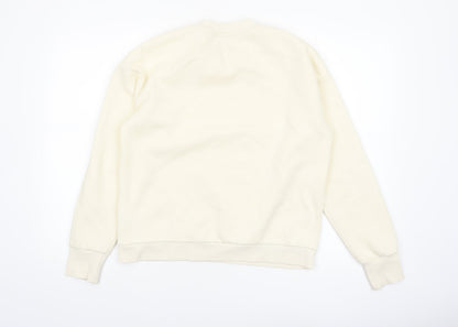FILA Women Beige Small Crew Neck Pullover Sweatshirt Classic Logo
