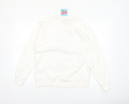 Disney Women White Minnie Mouse Cotton Blend Pullover Sweatshirt S