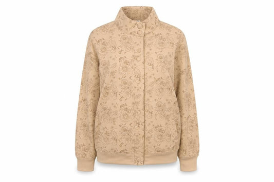 Damart Women Beige Floral Basic Jacket Size 14 Regular Fit