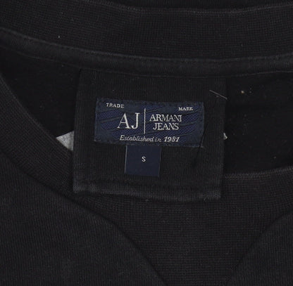 Armani Jeans Men's Black Small Crew Neck Logo Pullover Sweatshirt