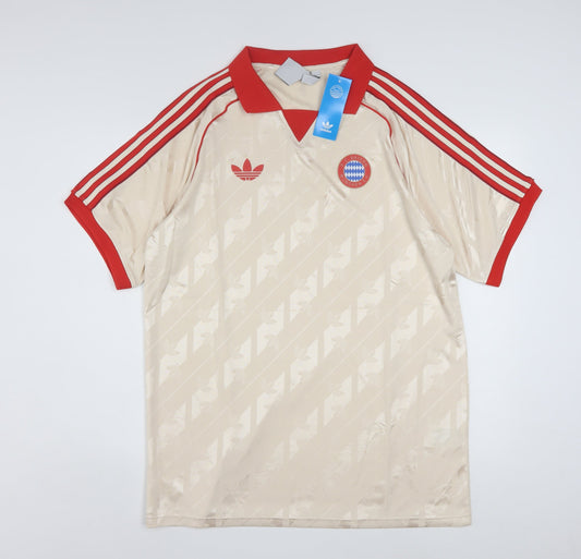 Adidas Mens Beige 2XL Football Jersey T-Shirt Collared Lightweight