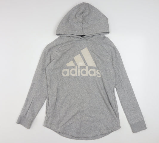Adidas Women Grey Hooded Pullover Sweatshirt Size M 12-14 Cotton Blend