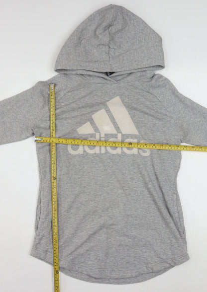 Adidas Women Grey Hooded Pullover Sweatshirt Size M 12-14 Cotton Blend