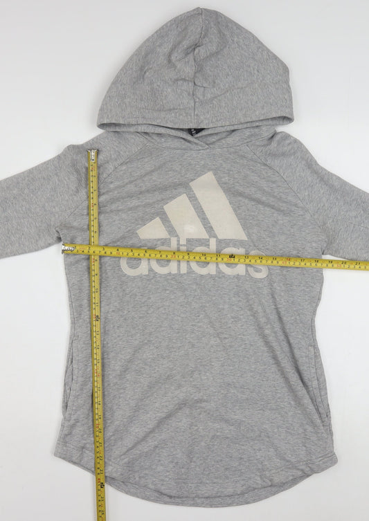 Adidas Women Grey Hooded Pullover Sweatshirt Size M 12-14 Cotton Blend