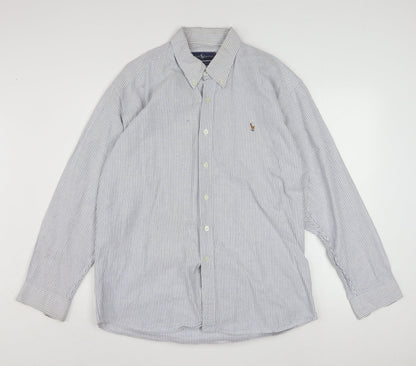 Ralph Lauren Men's Blue Striped Cotton Classic Button-Down Shirt 17/34