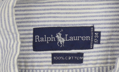 Ralph Lauren Men's Blue Striped Cotton Classic Button-Down Shirt 17/34