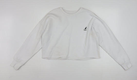 Kangol Women White Cotton Blend Crew Neck Long Sleeve Pullover Sweatshirt L