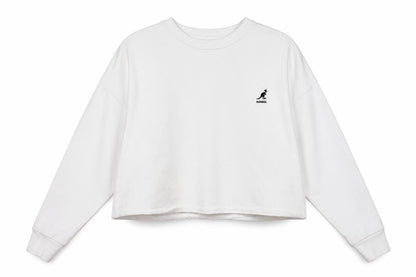 Kangol Women White Cotton Blend Crew Neck Long Sleeve Pullover Sweatshirt L