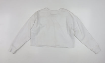 Kangol Women White Cotton Blend Crew Neck Long Sleeve Pullover Sweatshirt L
