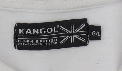 Kangol Women White Cotton Blend Crew Neck Long Sleeve Pullover Sweatshirt L