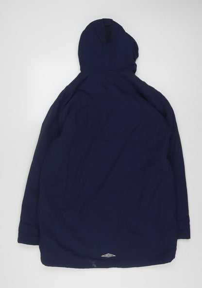 Umbro Boys Blue Hooded Parka Coat 12-13 Years Full Zip Water Resistant