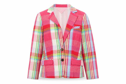 Tommy Hilfiger Womens Multicoloured Checked Blazer Size 8 Cotton Linen