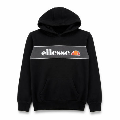 Front view of Ellesse boys’ black pullover hoodie 13-14 years logo fleece sweatshirt