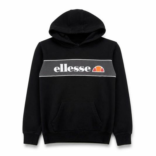 Front view of Ellesse boys’ black pullover hoodie 13-14 years logo fleece sweatshirt