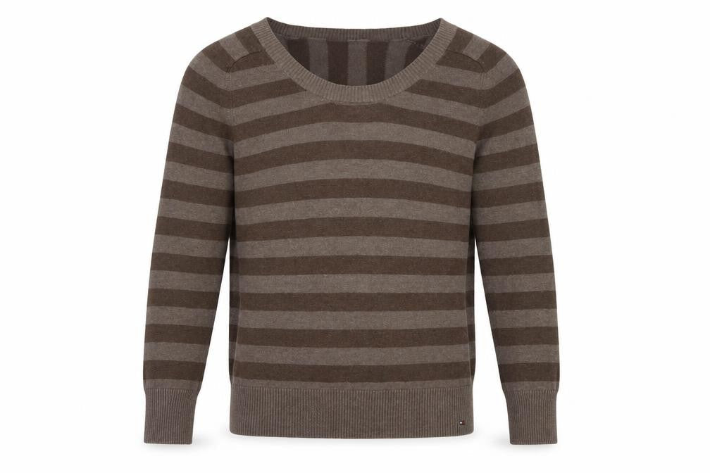 Tommy Hilfiger Men's Brown Striped Crew Neck Jumper Size L