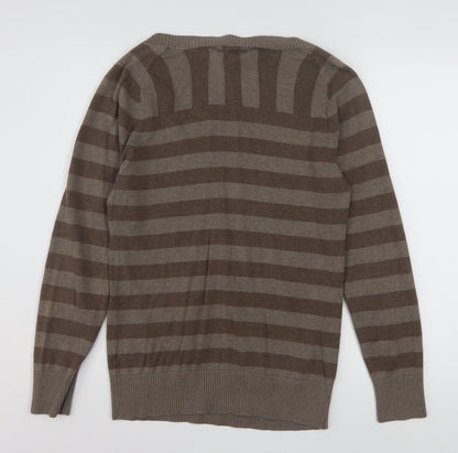 Tommy Hilfiger Men's Brown Striped Crew Neck Jumper Size L