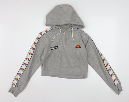 Ellesse Womens Grey Half Zip Cropped Hoodie Size 8 Logo Tape Detail