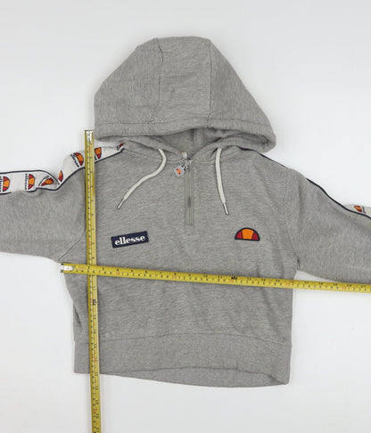 Ellesse Womens Grey Half Zip Cropped Hoodie Size 8 Logo Tape Detail