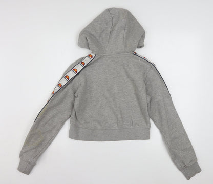 Ellesse Womens Grey Half Zip Cropped Hoodie Size 8 Logo Tape Detail