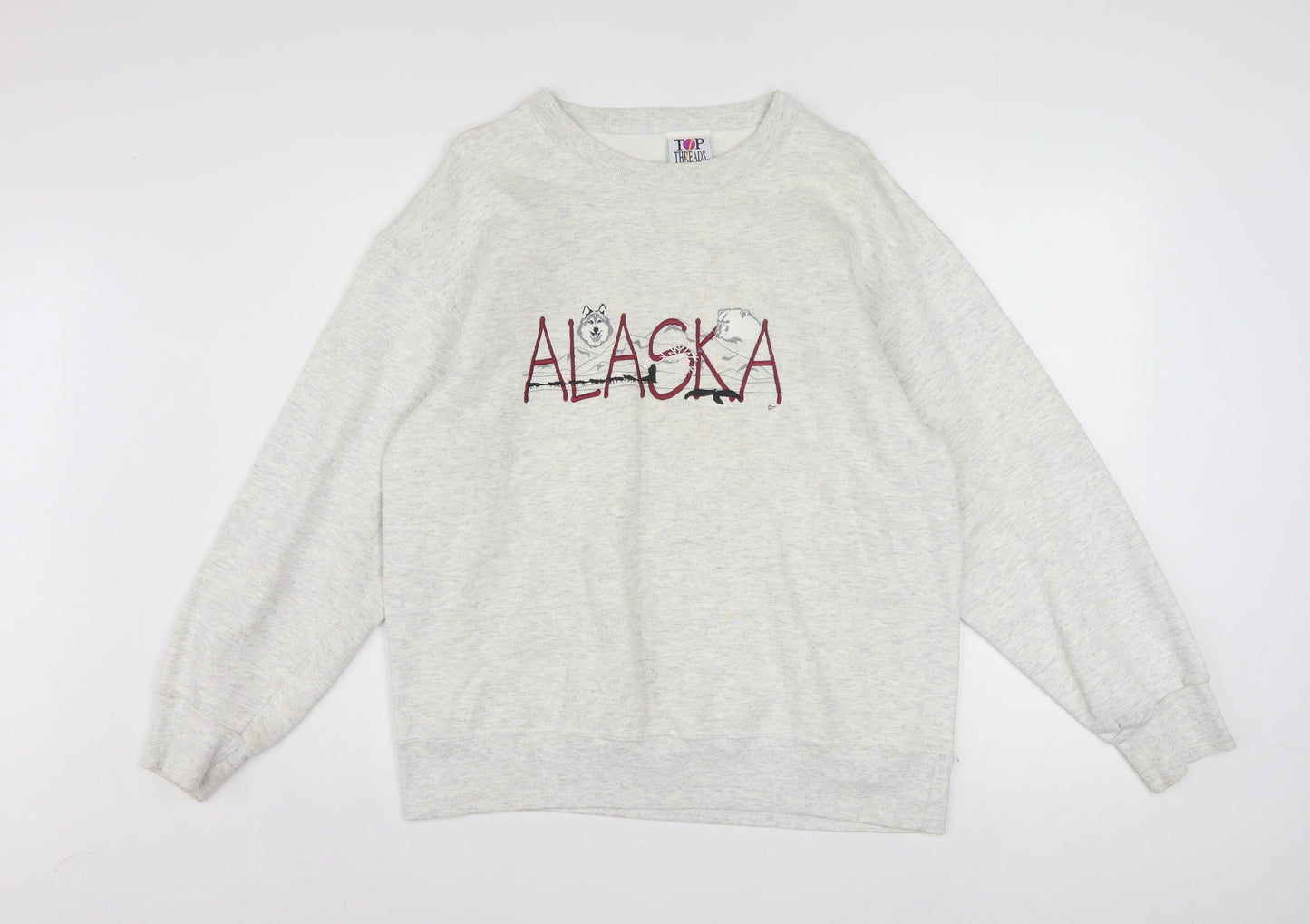 Top Threads Men's Grey Alaska Embroidered Pullover Sweatshirt Size L