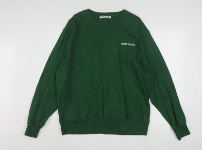 9N1M SENSE Men’s Green Cotton Crew Neck Pullover Sweatshirt L