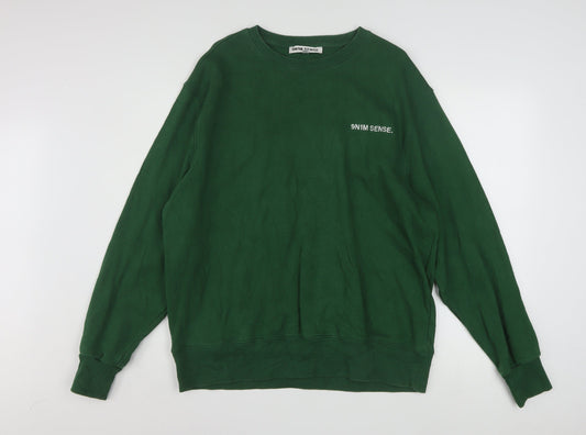 9N1M SENSE Men’s Green Cotton Crew Neck Pullover Sweatshirt L
