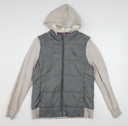 Puma Women's Grey Hooded Puffer Jacket Size 16 Casual Sportswear