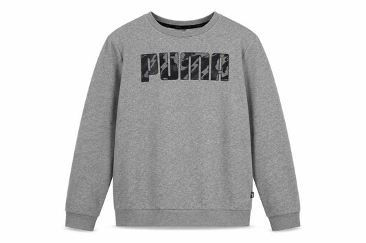 Front view of Puma boys’ grey logo crew neck pullover sweatshirt 13-14 years
