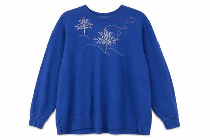 Holiday Editions Womens Blue Embroidered Pullover Sweatshirt Size 2XL