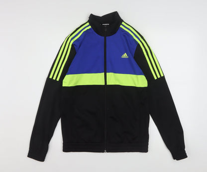 Adidas Boys Black Blue Green Track Jacket 13-14 Years Full Zip Sportswear