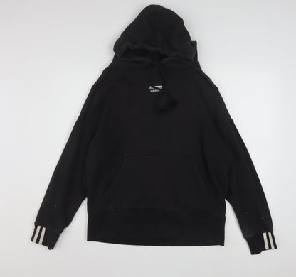 Adidas Women Black Size 10 Pullover Hoodie with Striped Cuffs