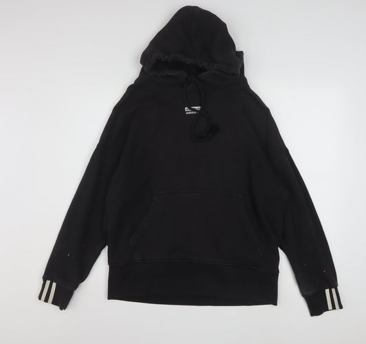 Adidas Women Black Size 10 Pullover Hoodie with Striped Cuffs