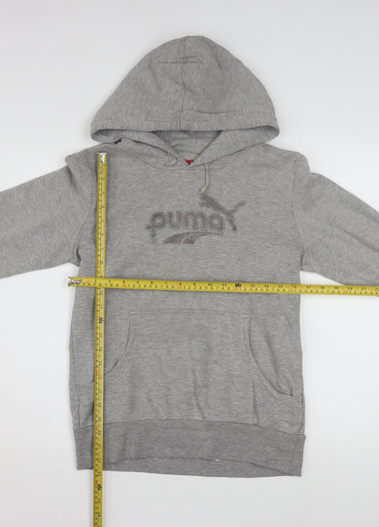 Puma Womens Grey Hoodie UK 12 Pullover Cotton Blend Logo Sweatshirt