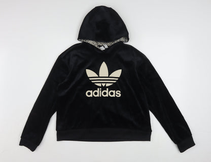 adidas Girls Black Velvet Hooded Pullover Sweatshirt 14-15 Years XL