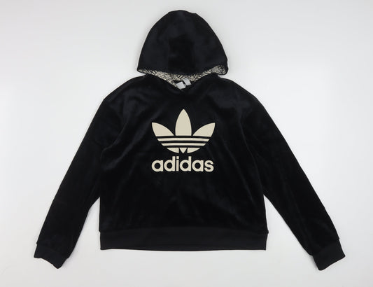 adidas Girls Black Velvet Hooded Pullover Sweatshirt 14-15 Years XL