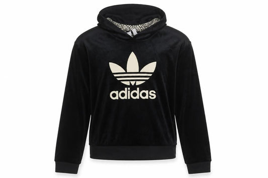Front view of adidas girls’ black velvet hooded pullover sweatshirt 14-15 years xl