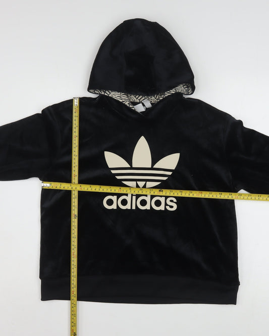 adidas Girls Black Velvet Hooded Pullover Sweatshirt 14-15 Years XL