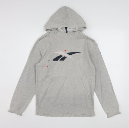 Reebok Girls Grey Hoodie 11-12 Years Pullover Graphic Logo Sweatshirt