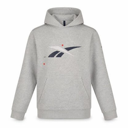 Front view of Reebok girls’ grey hoodie 11-12 years pullover graphic logo sweatshirt