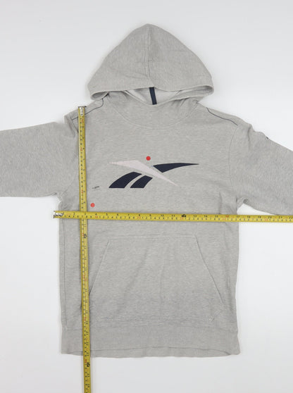 Reebok Girls Grey Hoodie 11-12 Years Pullover Graphic Logo Sweatshirt