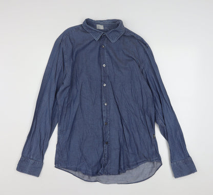 Hugo Boss Men's Blue Slim Fit Long Sleeve Cotton Button-Up Shirt XL