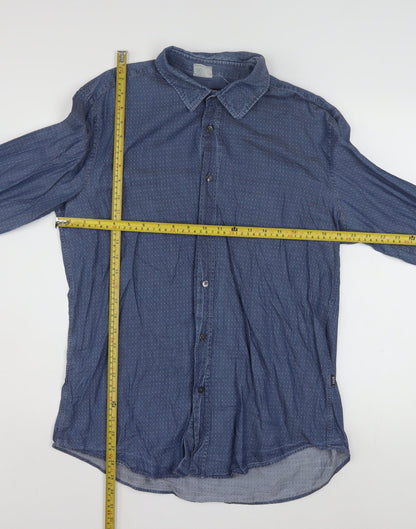 Hugo Boss Men's Blue Slim Fit Long Sleeve Cotton Button-Up Shirt XL