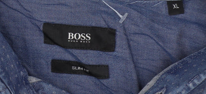 Hugo Boss Men's Blue Slim Fit Long Sleeve Cotton Button-Up Shirt XL