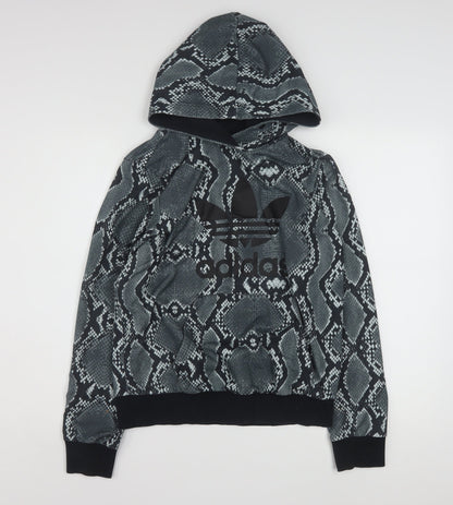 Adidas Womens Black Snake Print Pullover Hoodie Size 14 UK