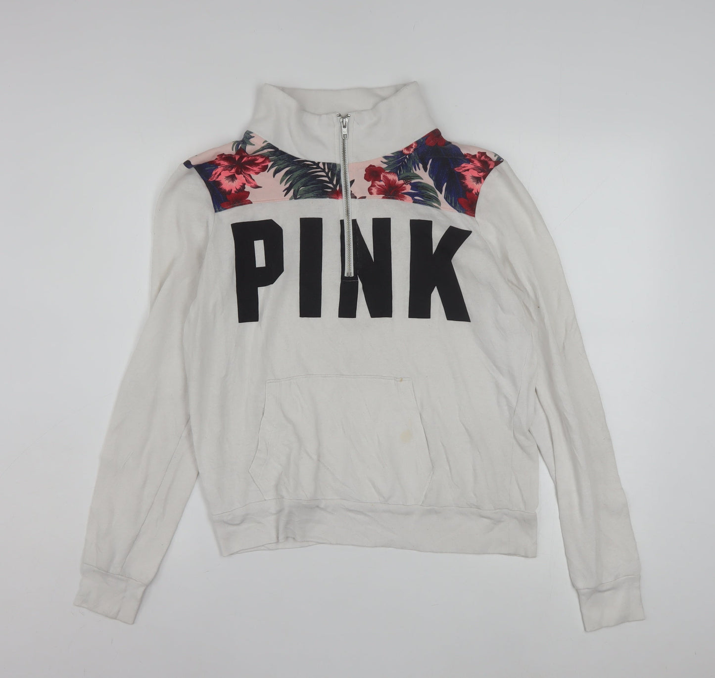 Victoria's Secret PINK Women's White Floral 1/4 Zip Sweatshirt Size M