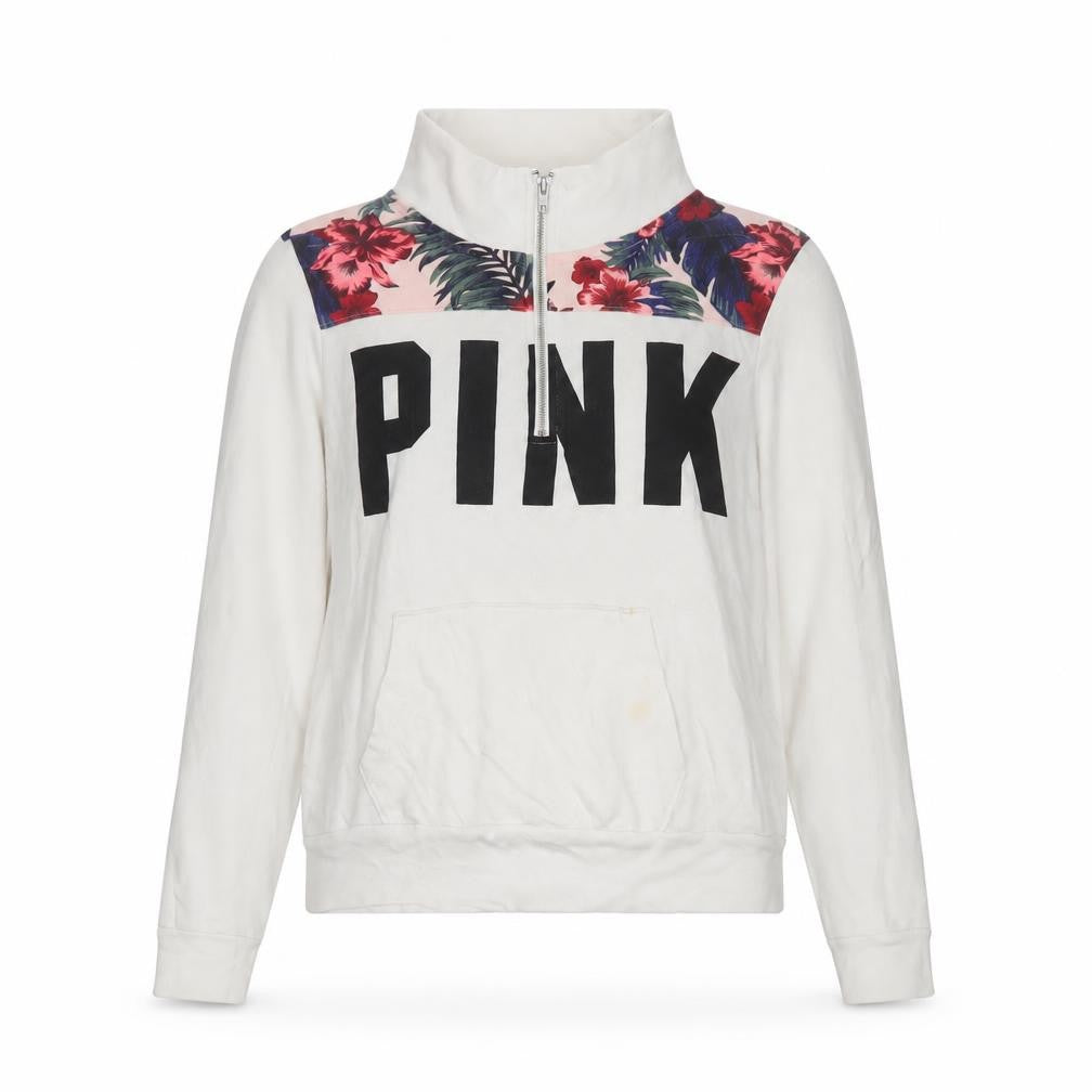 Victoria's Secret PINK Women's White Floral 1/4 Zip Sweatshirt Size M