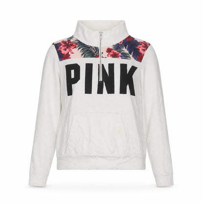 Victoria's Secret PINK Women's White Floral 1/4 Zip Sweatshirt Size M