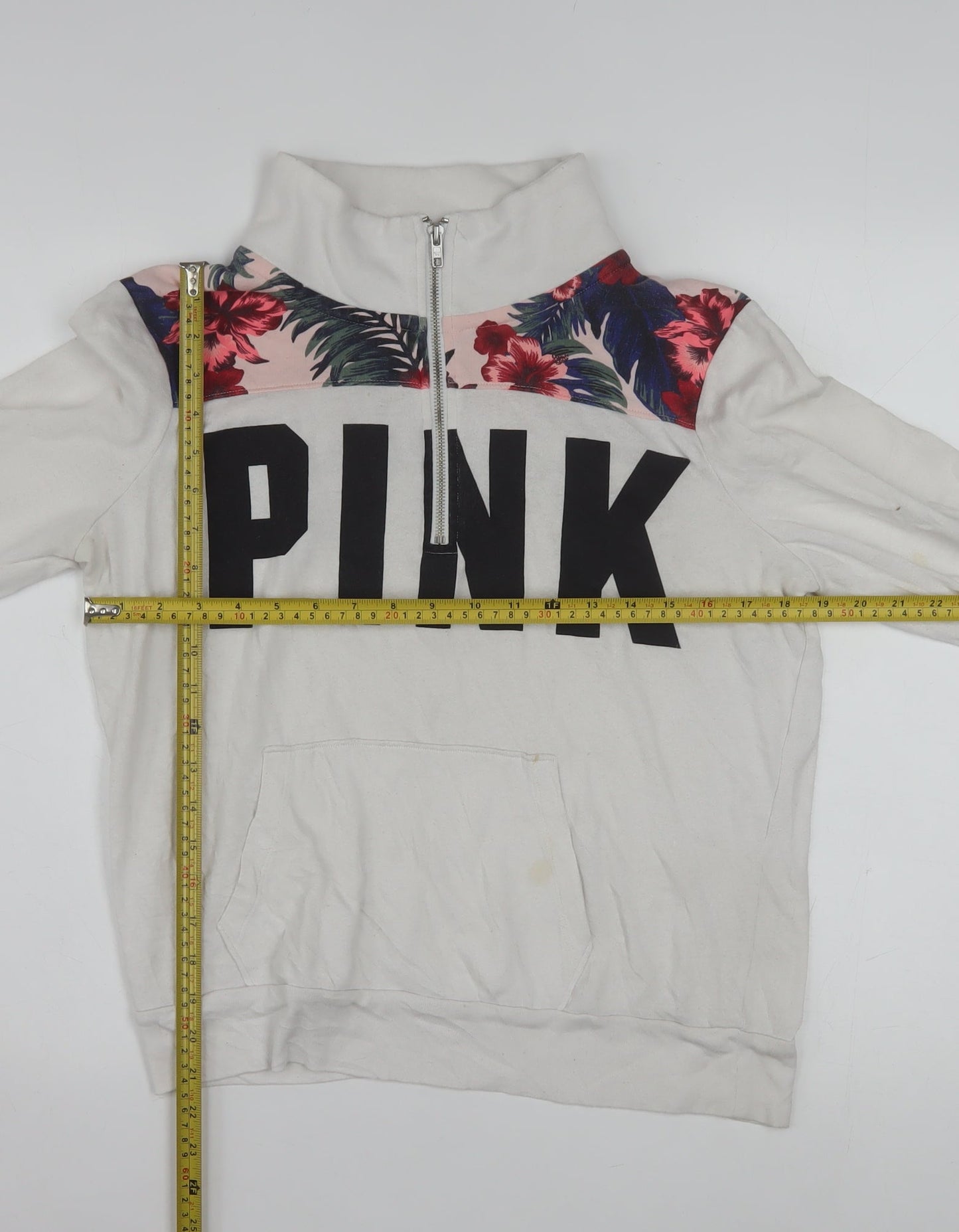 Victoria's Secret PINK Women's White Floral 1/4 Zip Sweatshirt Size M