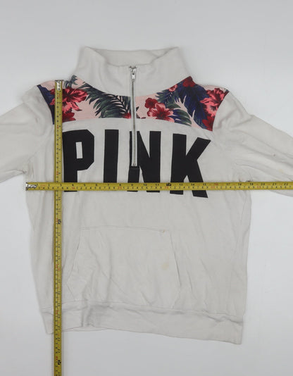 Victoria's Secret PINK Women's White Floral 1/4 Zip Sweatshirt Size M