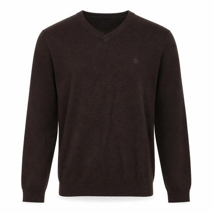 Henry Choice Men's Brown V-Neck Cotton Jumper Size S